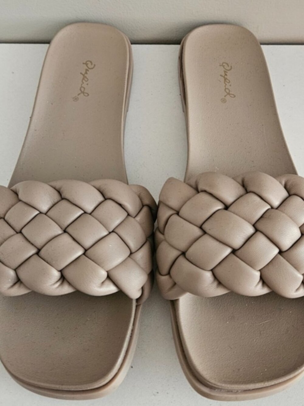 NWOB Qupid Beige Braided Strap Slide Sandals- Size 9